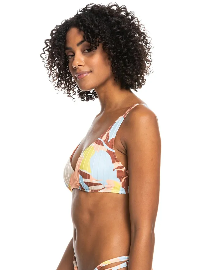 Roxy Bikinis Floraldelic Printed DCup Bikini Top Rustic Brown Floraldelic 8211 Women