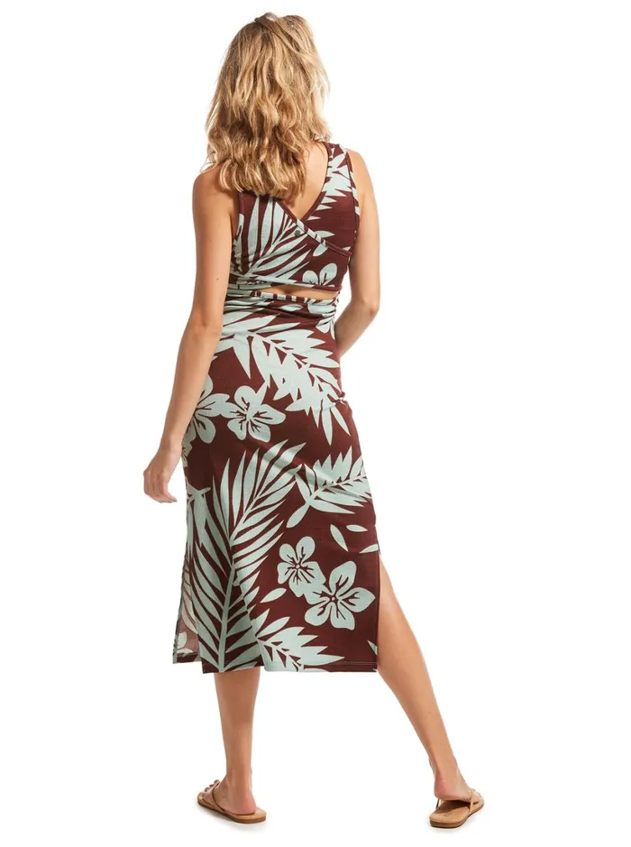 Roxy Dresses Good Keepsake Printed Midi Dress Bitter Chocolate Palmeria 8211 Women