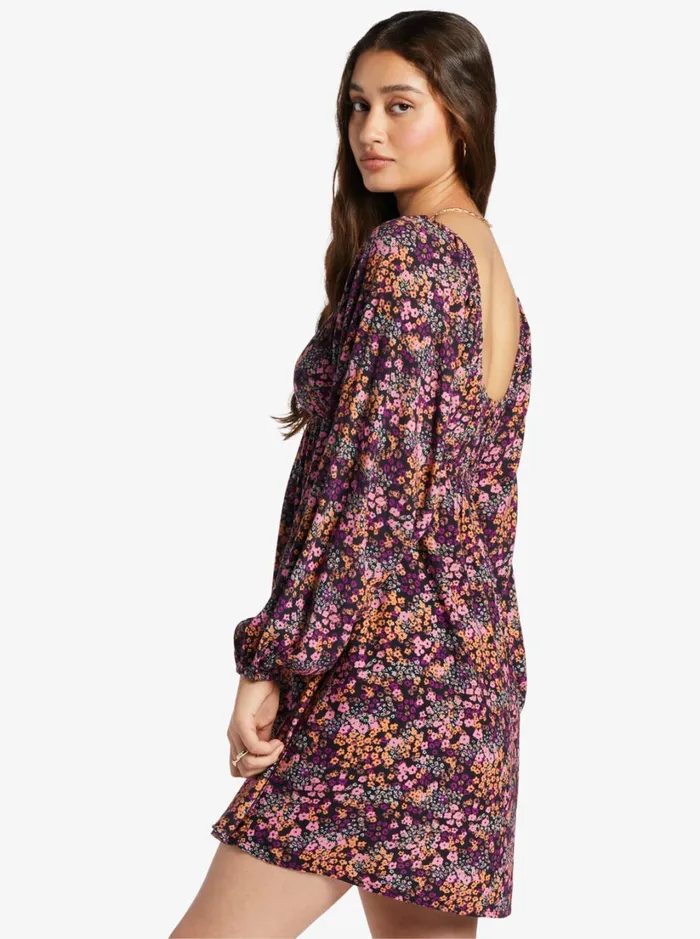 Roxy Dresses Sweetest Shores Puff Sleeve Dress Anthracite Floral Daze 8211 Women