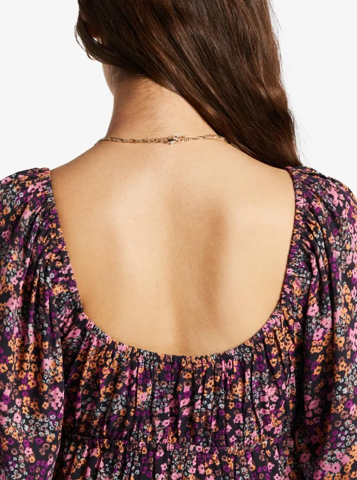 Roxy Dresses Sweetest Shores Puff Sleeve Dress Anthracite Floral Daze 8211 Women