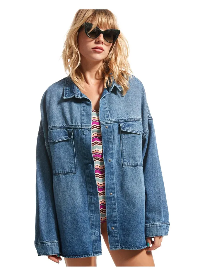 Roxy Jackets Main Character Denim Jacket Medium Blue 8211 Women