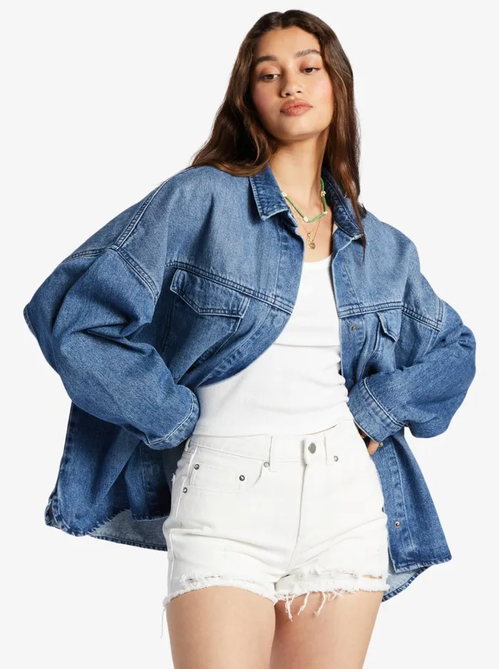 Roxy Jackets Main Character Denim Jacket Medium Blue 8211 Women