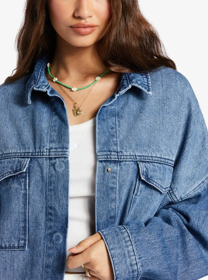 Roxy Jackets Main Character Denim Jacket Medium Blue 8211 Women