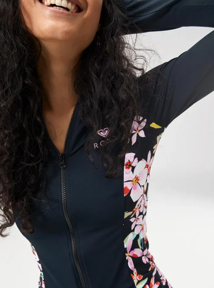 Roxy Rashguards Full Zipped Mix Print Long Sleeve Lycra Surf Tee Anthracite New Life 8211 Women