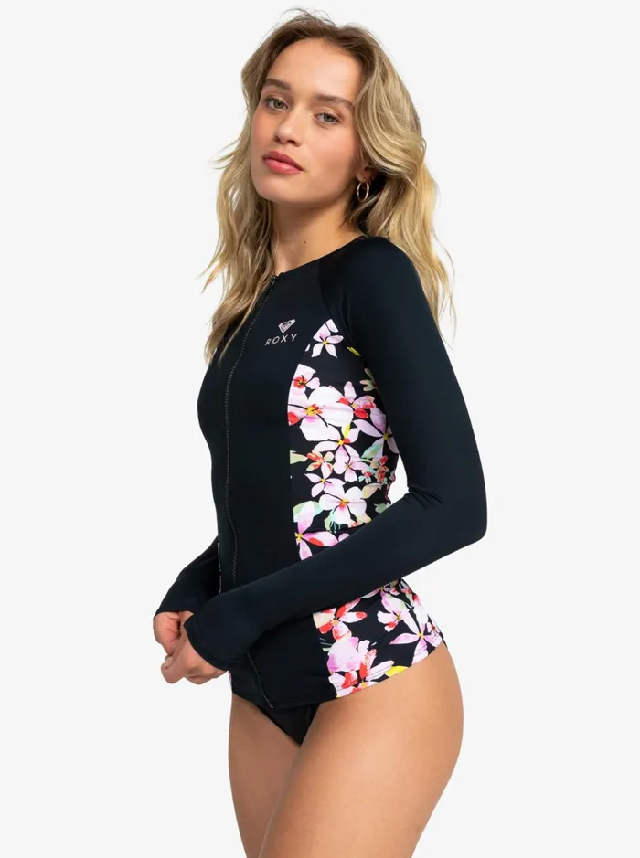 Roxy Rashguards Full Zipped Mix Print Long Sleeve Lycra Surf Tee Anthracite New Life 8211 Women