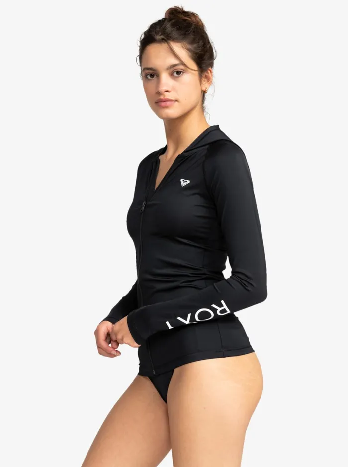 Roxy Rashguards New Essentials Hooded Long Sleeve ZipUp Rashguard Anthracite 8211 Women