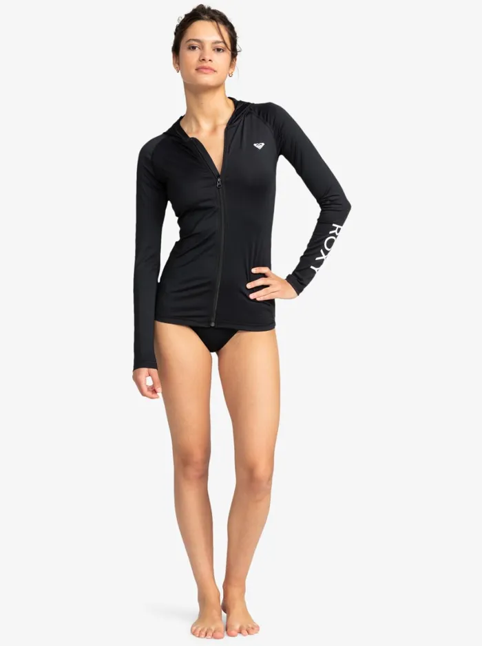 Roxy Rashguards New Essentials Hooded Long Sleeve ZipUp Rashguard Anthracite 8211 Women