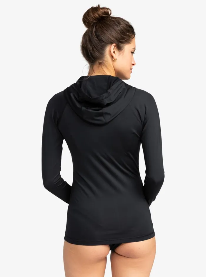 Roxy Rashguards New Essentials Hooded Long Sleeve ZipUp Rashguard Anthracite 8211 Women