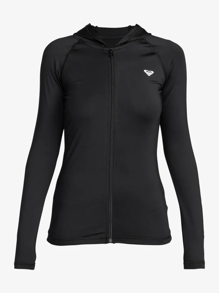 Roxy Rashguards New Essentials Hooded Long Sleeve ZipUp Rashguard Anthracite 8211 Women
