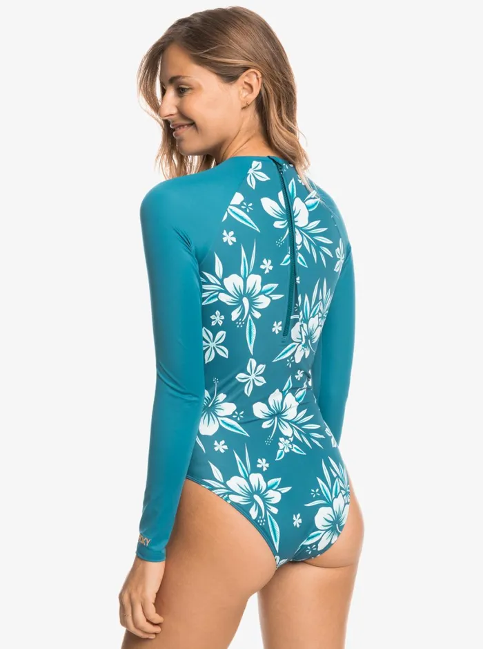 Roxy Rashguards Roxy Life All Day Aloha Long Sleeve OnePiece Swimsuit Moroccan Blue Alahia 8211 Women