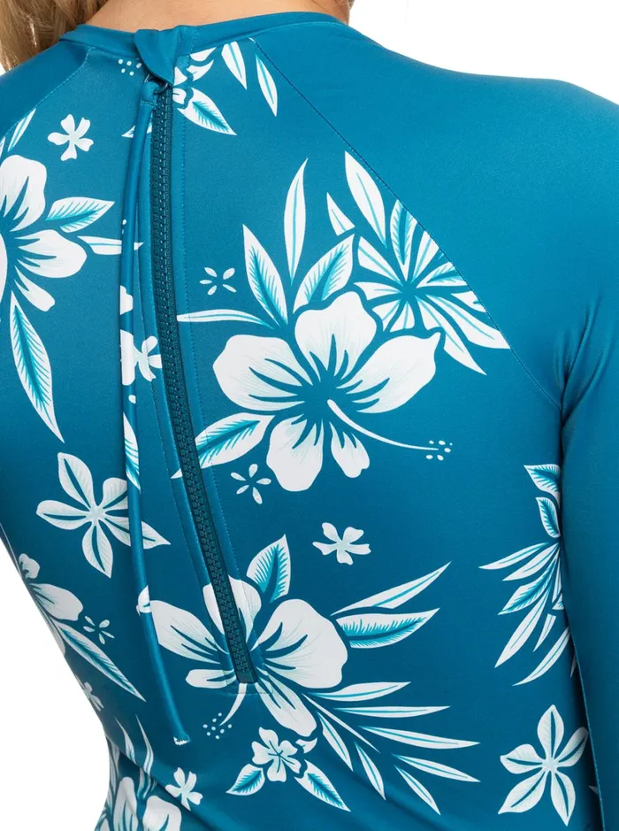 Roxy Rashguards Roxy Life All Day Aloha Long Sleeve OnePiece Swimsuit Moroccan Blue Alahia 8211 Women