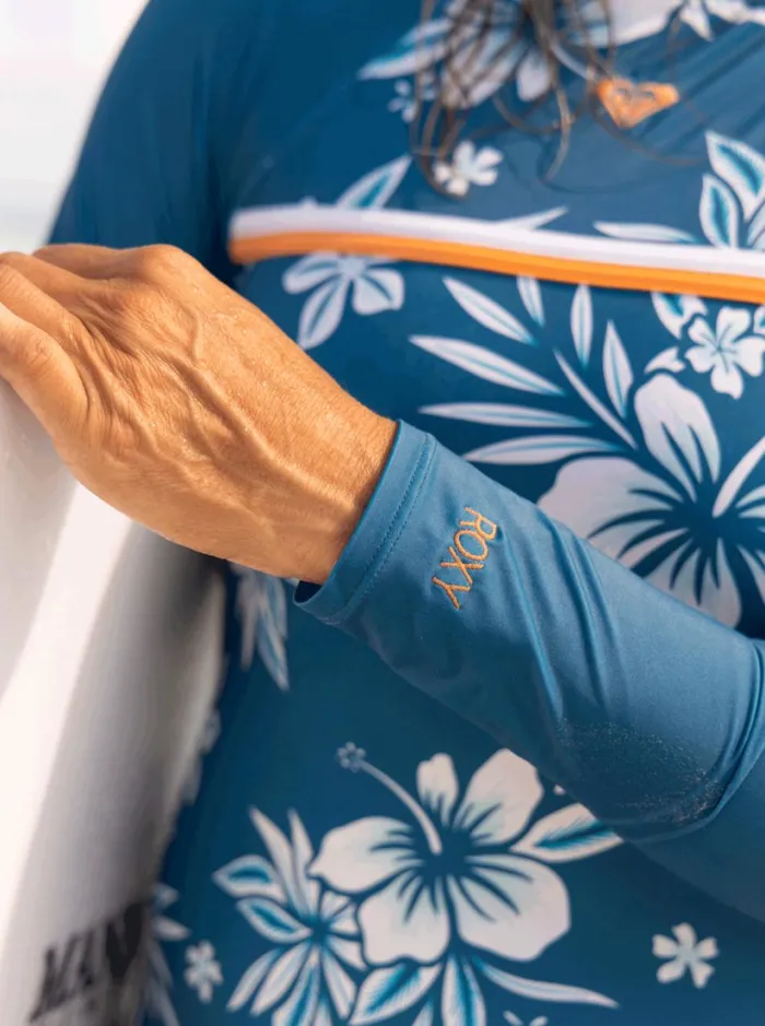 Roxy Rashguards Roxy Life All Day Aloha Long Sleeve OnePiece Swimsuit Moroccan Blue Alahia 8211 Women