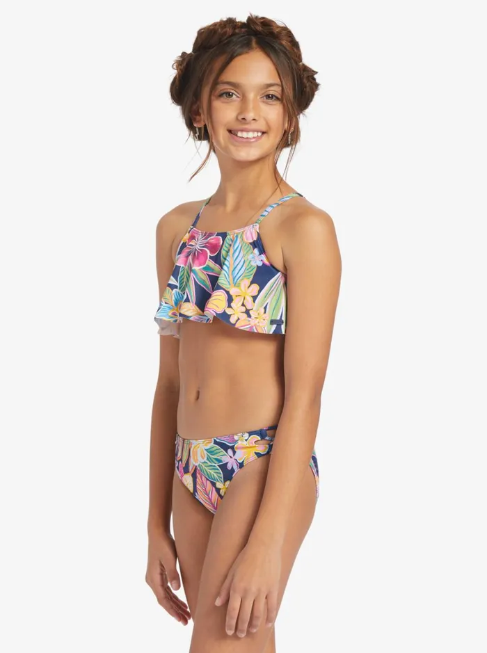 Roxy Swim Girl039s 716 Paradise Trip Two Piece Flutter Bikini Set Mood Indigotrue Paradise 8211 Women