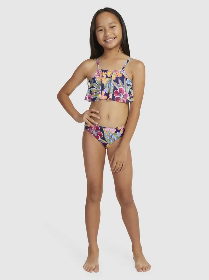 Roxy Swim Girl039s 716 Paradise Trip Two Piece Flutter Bikini Set Mood Indigotrue Paradise 8211 Women