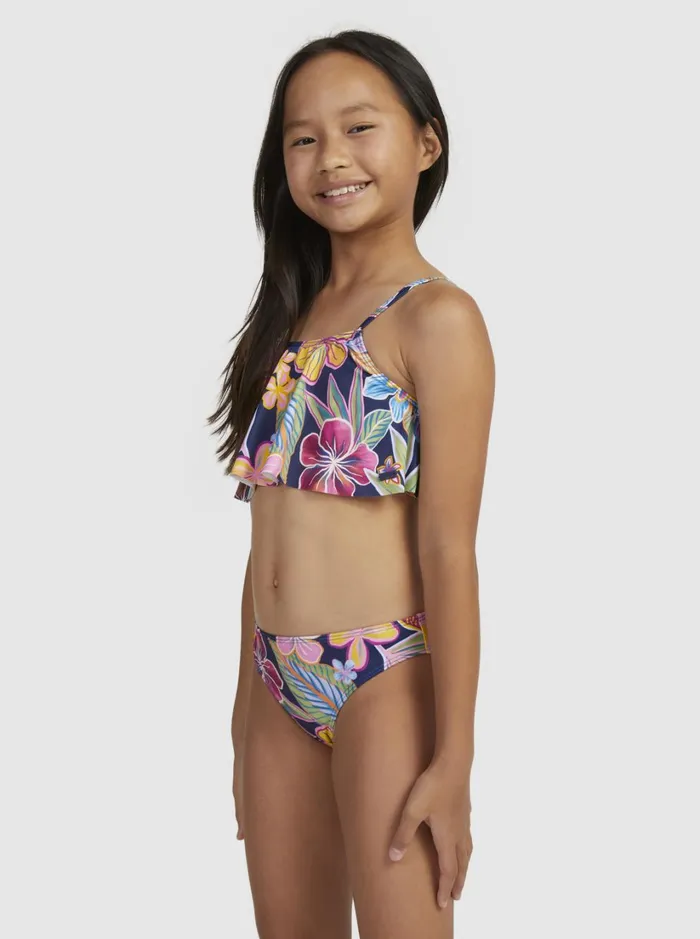 Roxy Swim Girl039s 716 Paradise Trip Two Piece Flutter Bikini Set Mood Indigotrue Paradise 8211 Women