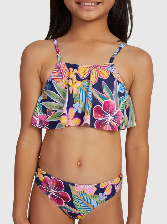 Roxy Swim Girl039s 716 Paradise Trip Two Piece Flutter Bikini Set Mood Indigotrue Paradise 8211 Women