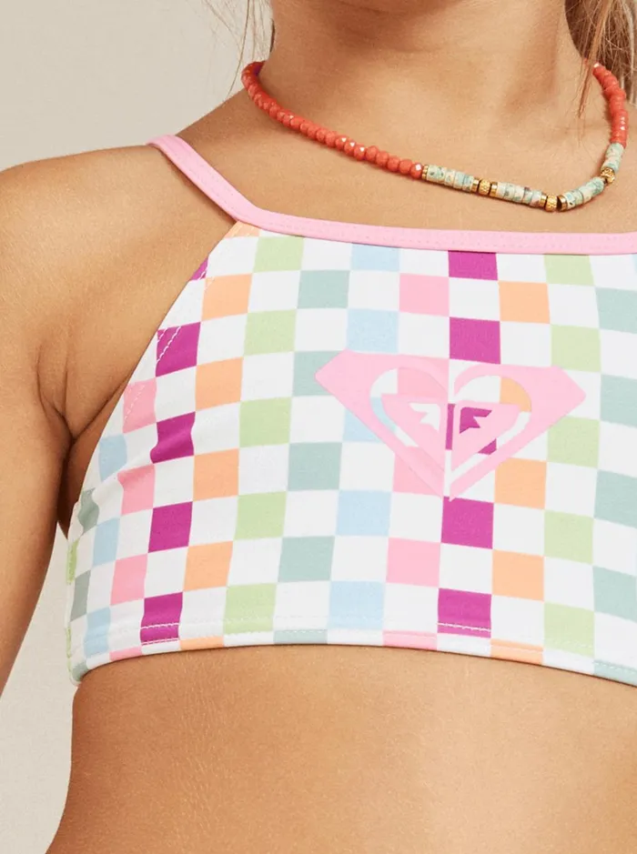 Roxy Swim Girls039 27 Rainbow Check Two Piece Crop Top Bikini Set Bright White Check Check 8211 Women