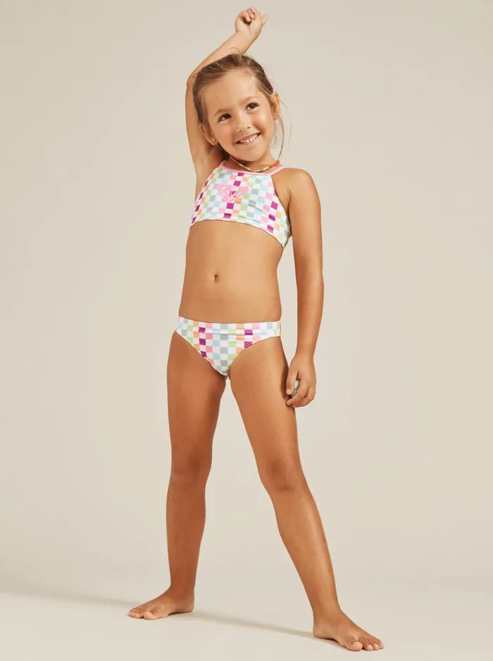 Roxy Swim Girls039 27 Rainbow Check Two Piece Crop Top Bikini Set Bright White Check Check 8211 Women