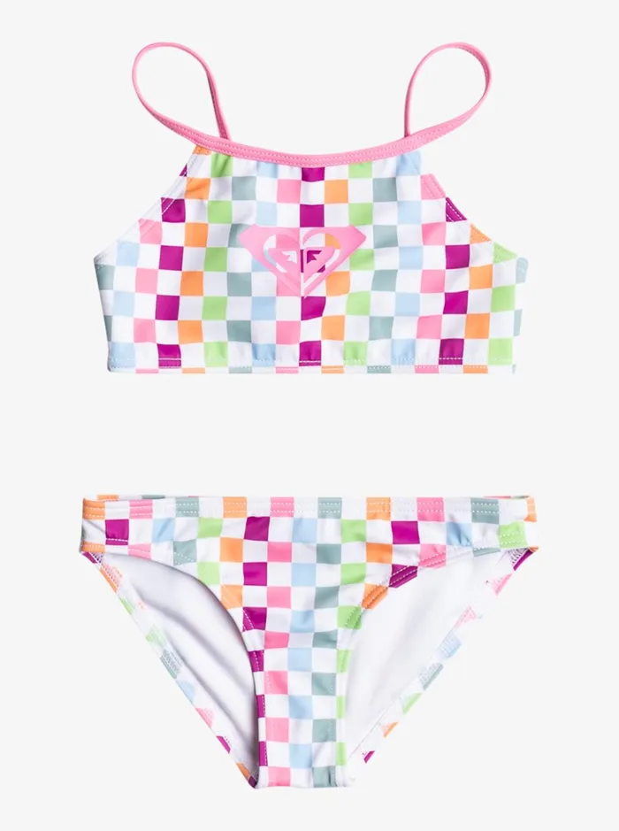 Roxy Swim Girls039 27 Rainbow Check Two Piece Crop Top Bikini Set Bright White Check Check 8211 Women