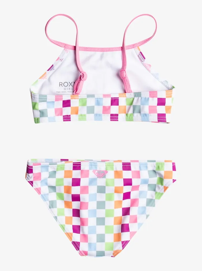 Roxy Swim Girls039 27 Rainbow Check Two Piece Crop Top Bikini Set Bright White Check Check 8211 Women