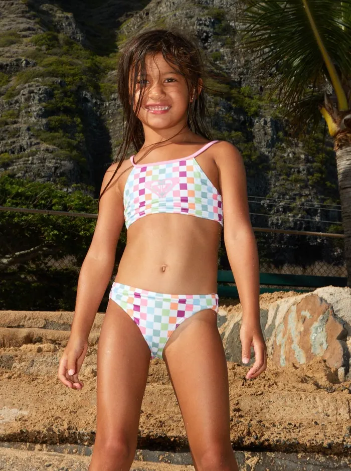 Roxy Swim Girls039 27 Rainbow Check Two Piece Crop Top Bikini Set Bright White Check Check 8211 Women