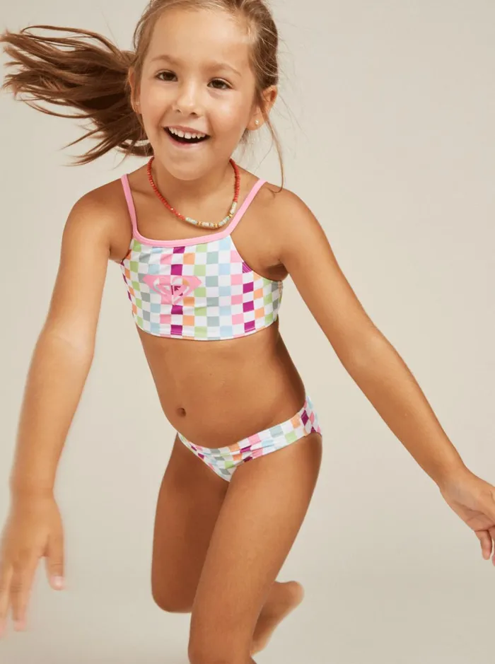 Roxy Swim Girls039 27 Rainbow Check Two Piece Crop Top Bikini Set Bright White Check Check 8211 Women