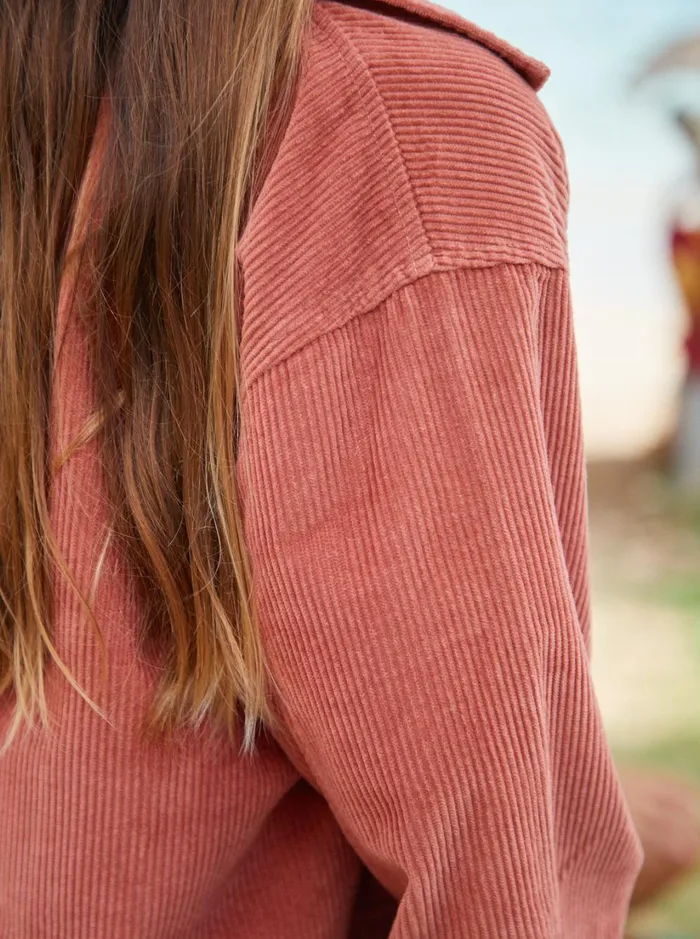 Roxy Tees and Tanks Girls039 416 Something Beautiful Solid Oversized Corduroy Shirt Cedar Wood 8211 Women