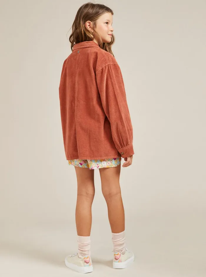 Roxy Tees and Tanks Girls039 416 Something Beautiful Solid Oversized Corduroy Shirt Cedar Wood 8211 Women
