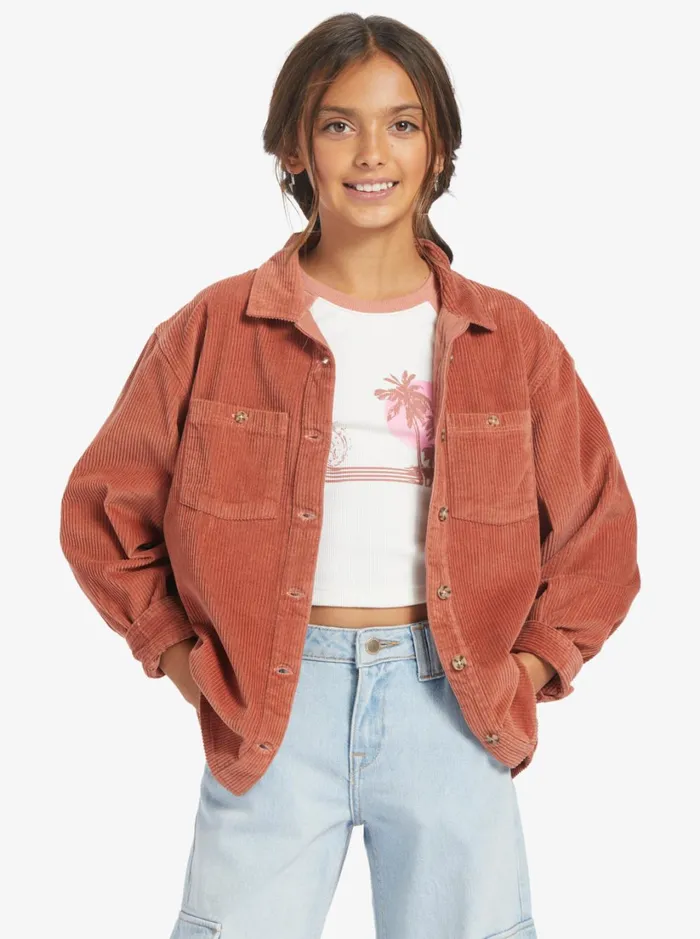 Roxy Tees and Tanks Girls039 416 Something Beautiful Solid Oversized Corduroy Shirt Cedar Wood 8211 Women