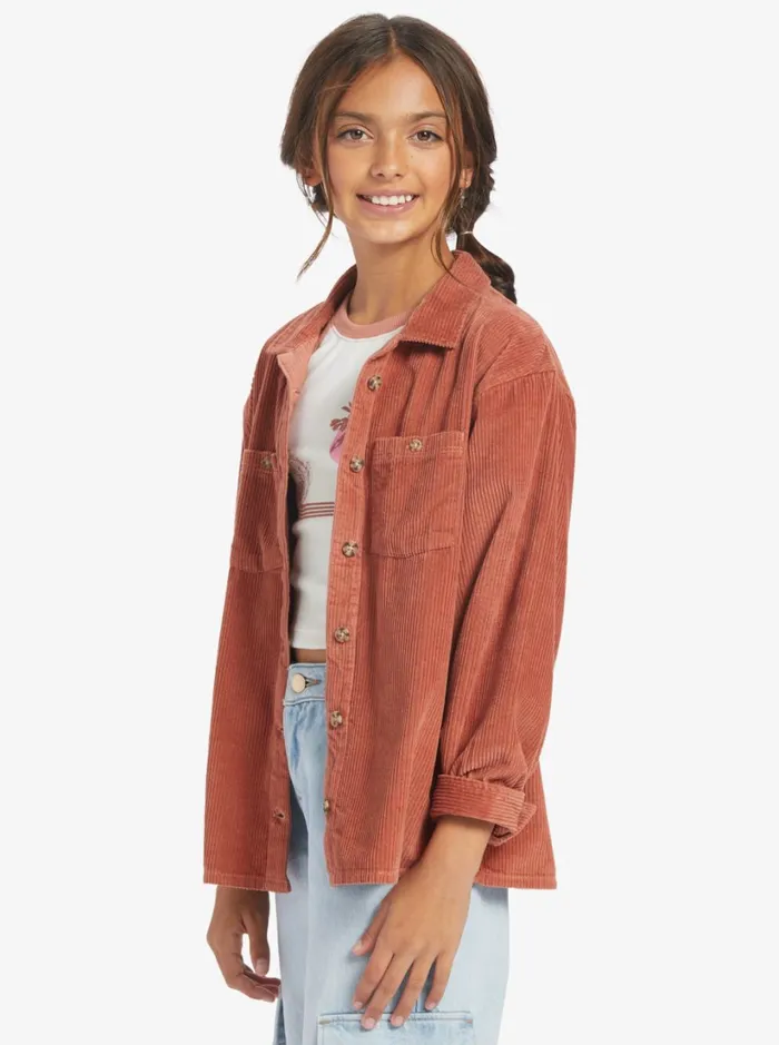 Roxy Tees and Tanks Girls039 416 Something Beautiful Solid Oversized Corduroy Shirt Cedar Wood 8211 Women