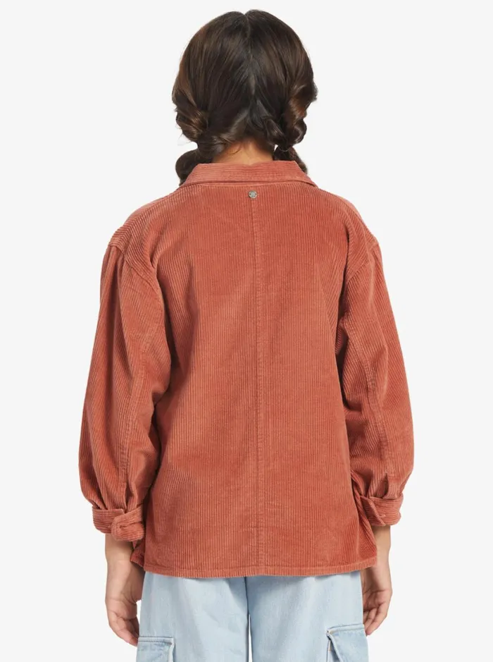 Roxy Tees and Tanks Girls039 416 Something Beautiful Solid Oversized Corduroy Shirt Cedar Wood 8211 Women