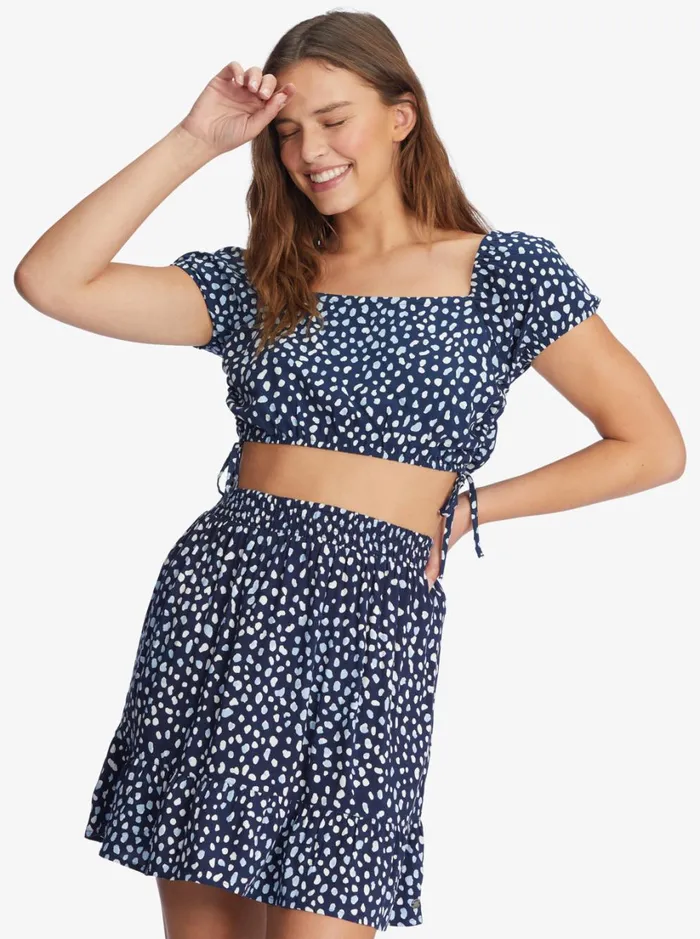 Roxy Tops Dear Amor Indigo Short Sleeve Crop Top Mood Indigo Wild Dots 8211 Women