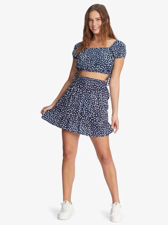 Roxy Tops Dear Amor Indigo Short Sleeve Crop Top Mood Indigo Wild Dots 8211 Women