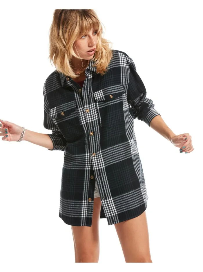 Roxy Tops Let It Go Flannel Long Sleeve Shirt Anthracite Hallo Plaid 8211 Women