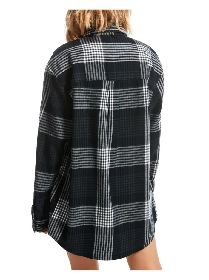 Roxy Tops Let It Go Flannel Long Sleeve Shirt Anthracite Hallo Plaid 8211 Women