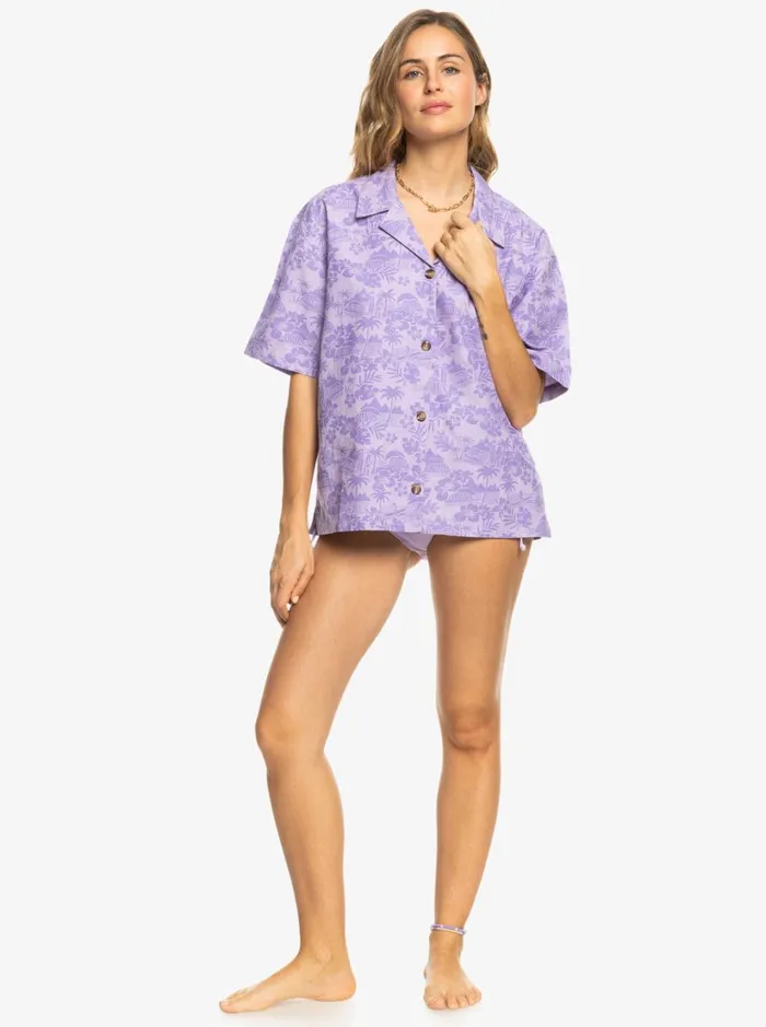 Roxy Tops SurfKindKate Short Sleeve Shirt Purple Rose Surf Friends 8211 Women