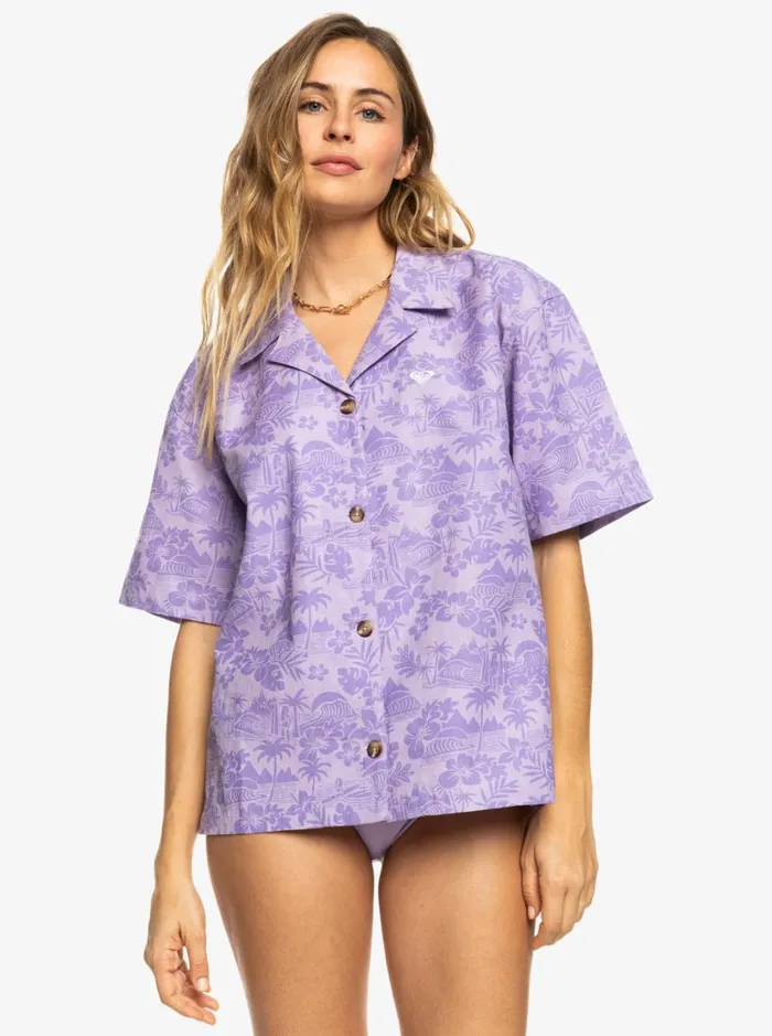 Roxy Tops SurfKindKate Short Sleeve Shirt Purple Rose Surf Friends 8211 Women