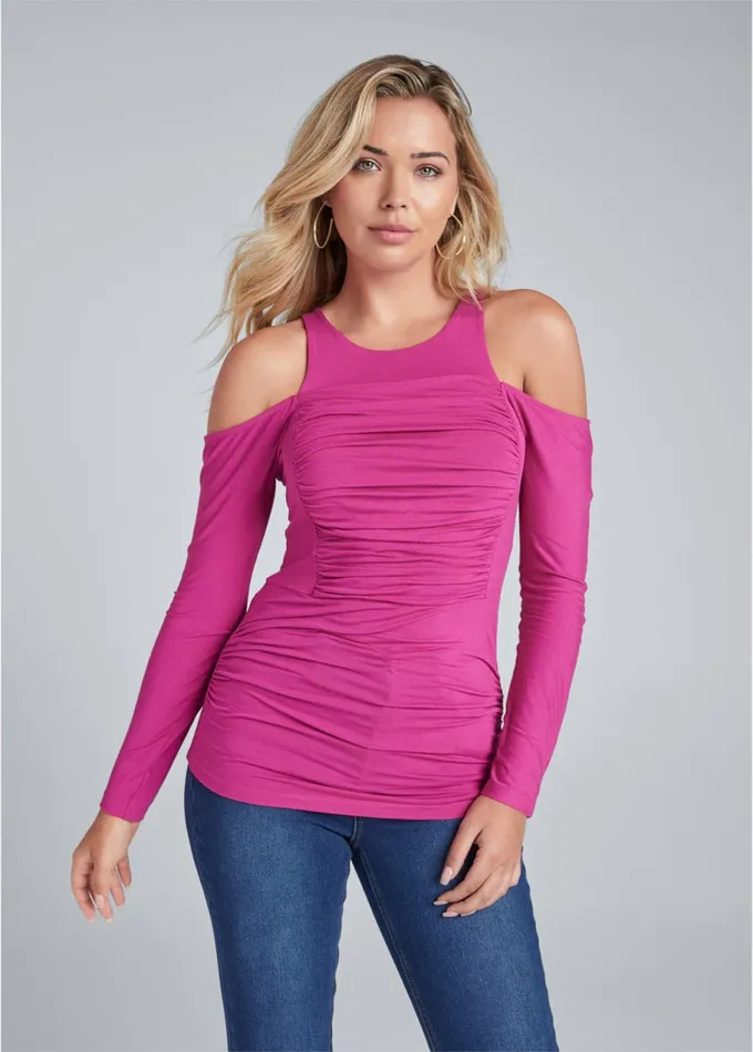Ruched Coldshoulder Top Fuchsia Women VENUS Casual Tops