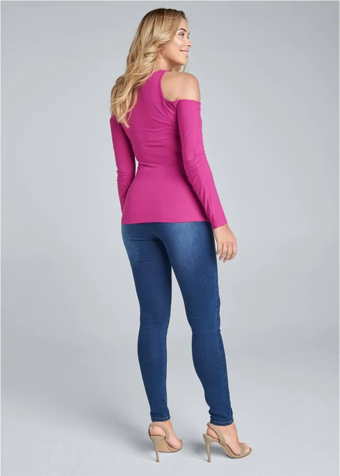 Ruched Coldshoulder Top Fuchsia Women VENUS Casual Tops