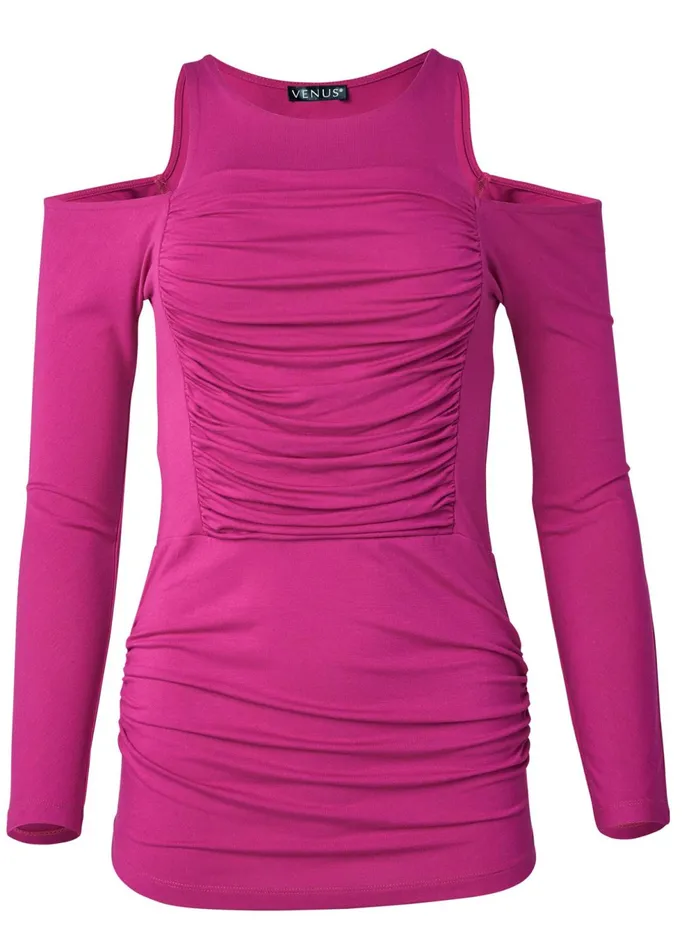 Ruched Coldshoulder Top Fuchsia Women VENUS Casual Tops