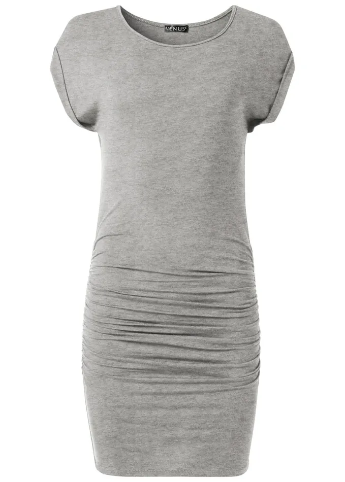 RUCHED T SHIRT DRESS Heather Grey Women VENUS Casual Dresses