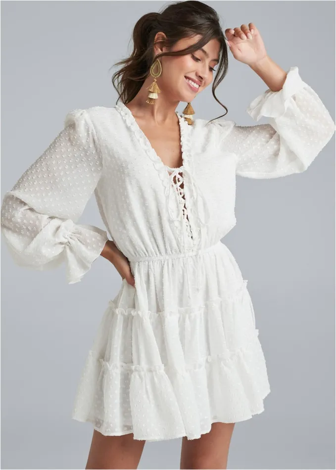 RUFFLE MINI DRESS White Women VENUS Sundresses