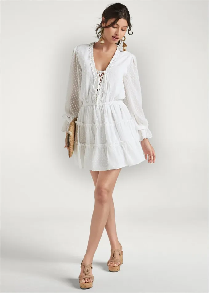 RUFFLE MINI DRESS White Women VENUS Sundresses RUFFLE MINI DRESS White Women VENUS Sundresses