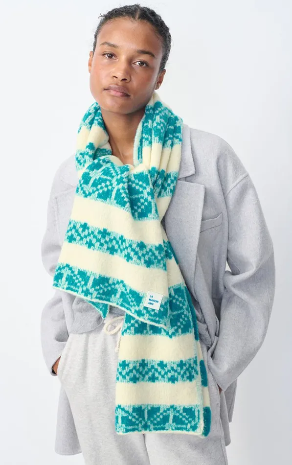 Scarf Gylson Ecru Jacquard Turquoise WomenMen American Vintage Scarves And Shawls Scarf Gylson Ecru Jacquard Turquoise WomenMen American Vintage Scarves And Shawls