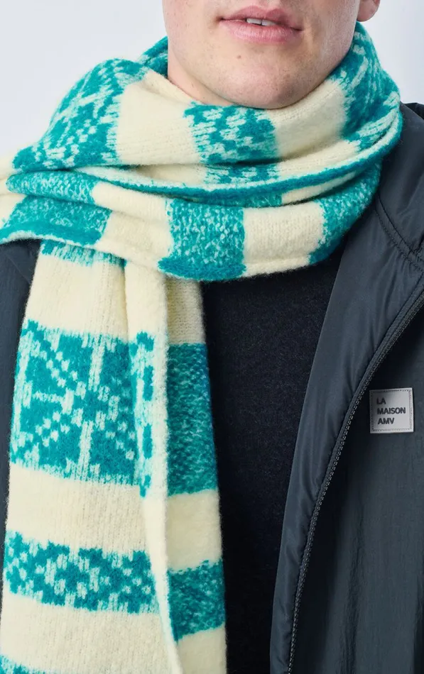 Scarf Gylson Ecru Jacquard Turquoise WomenMen American Vintage Scarves And Shawls