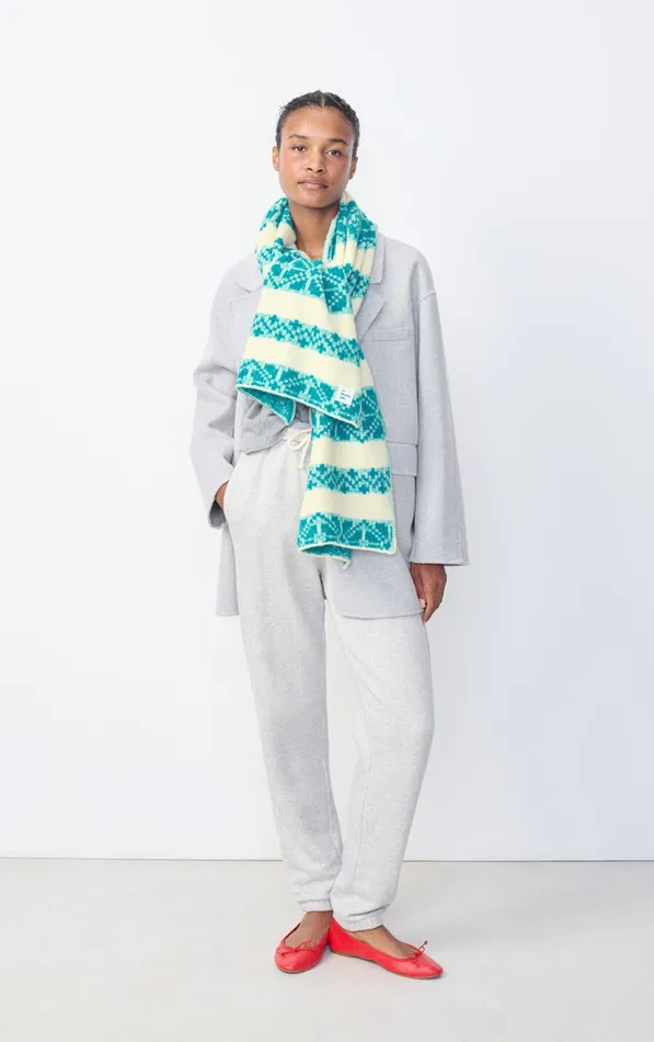 Scarf Gylson Ecru Jacquard Turquoise WomenMen American Vintage Scarves And Shawls