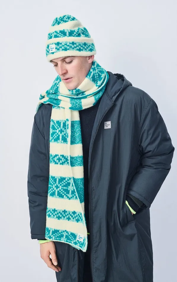 Scarf Gylson Ecru Jacquard Turquoise WomenMen American Vintage Scarves And Shawls