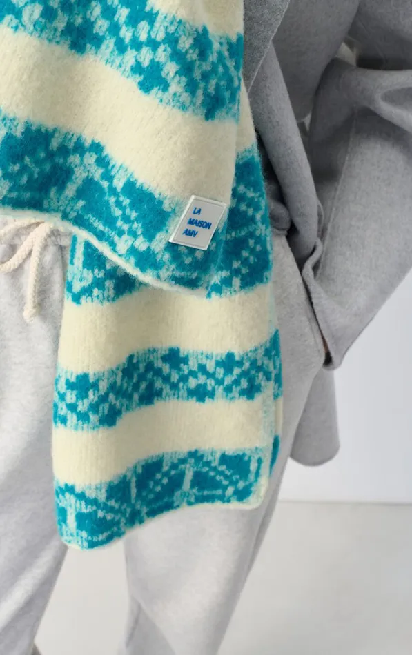 Scarf Gylson Ecru Jacquard Turquoise WomenMen American Vintage Scarves And Shawls