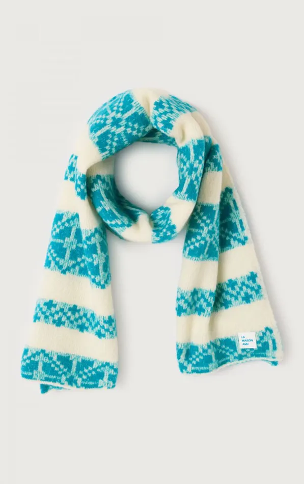 Scarf Gylson Ecru Jacquard Turquoise WomenMen American Vintage Scarves And Shawls