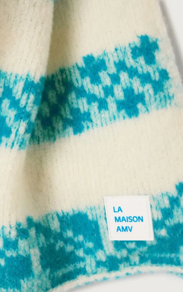 Scarf Gylson Ecru Jacquard Turquoise WomenMen American Vintage Scarves And Shawls